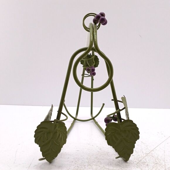 Metal Wine Rack Grape Vine Design Table Counter Holder w/ Green Bottle - Picture 3 of 16